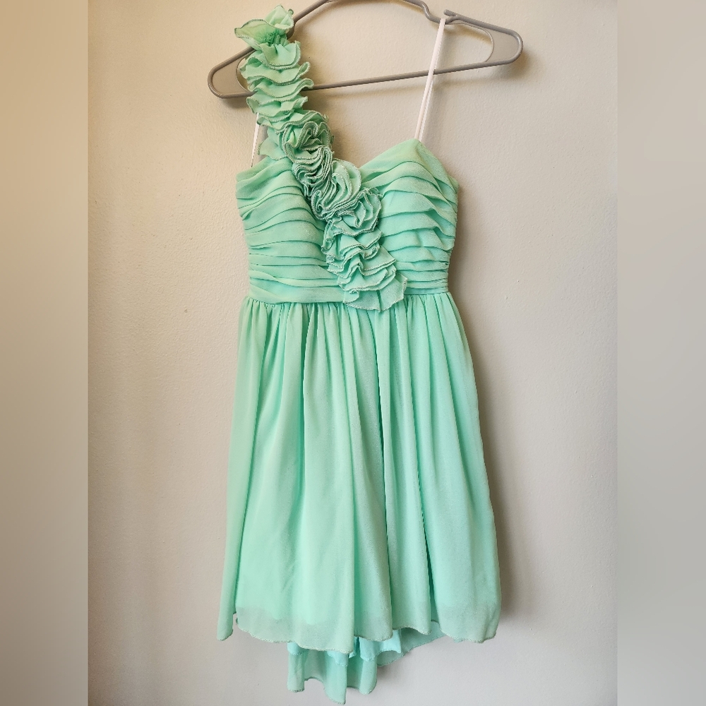 Mint Green Ruffled One Shoulder Dress